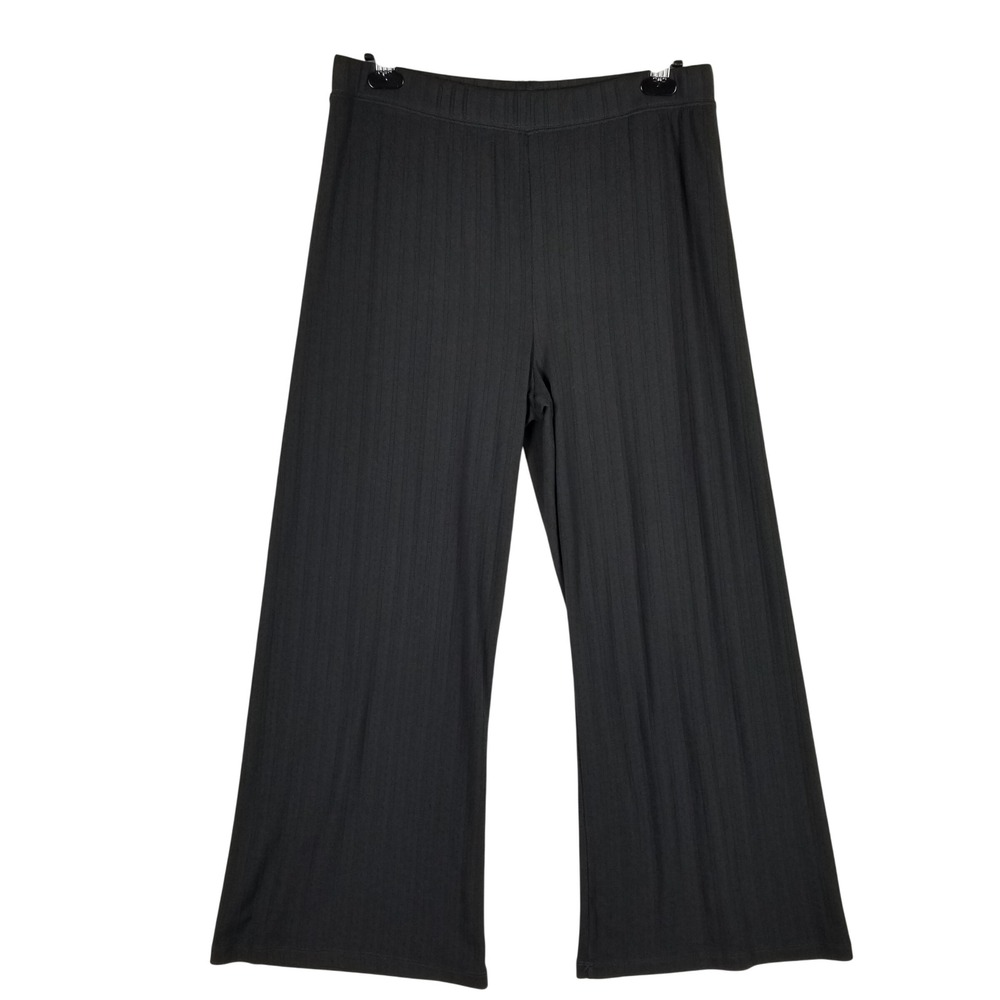 Z Supply Wide Leg Pants Women Large Charcoal Grey Ribbed Knit Elastic Waist 66s